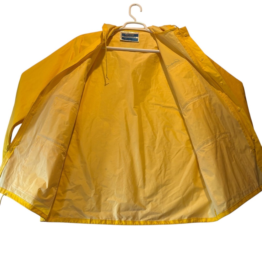 Chris-Craft Vintage Yellow PVC Nylon Rain Jacket Mens Medium Hooded Slicker 7022 - Picture 3 of 14